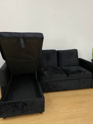 Sofá Cama Chaise Longue Negro 3 Plazas