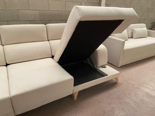 Sofá chaise longue beige tela