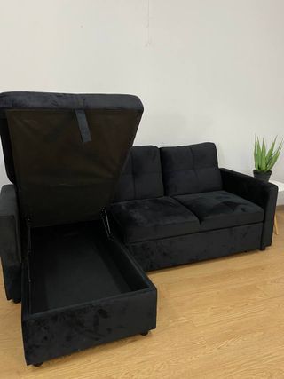 Sofá Cama Chaise Longue Negro 3 Plazas