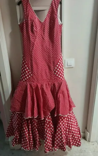 Vestido Flamenca Rojo Lunares Blancos