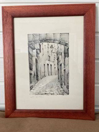 Cuadro con marco de madera y tela