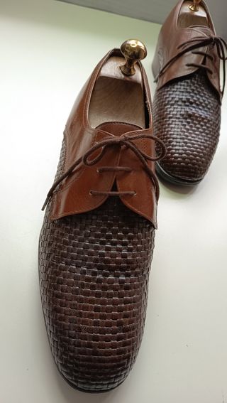 Scarpe uomo pelle intrecciata marrone N.42