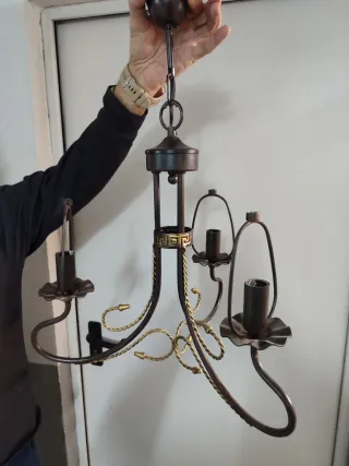 Lámpara rústica metal marrón y dorado