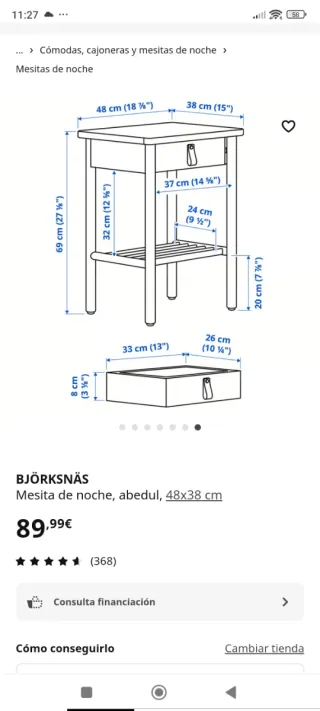 Mesita de noche Ikea madera clara
