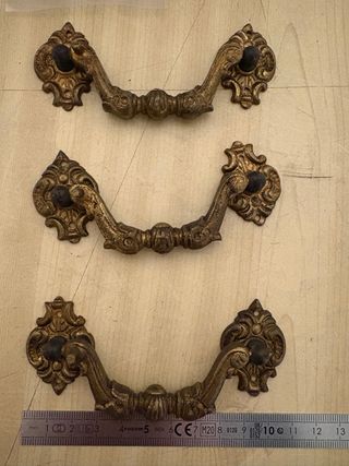 Tiradores antiguos latón para cajones (3 uds)