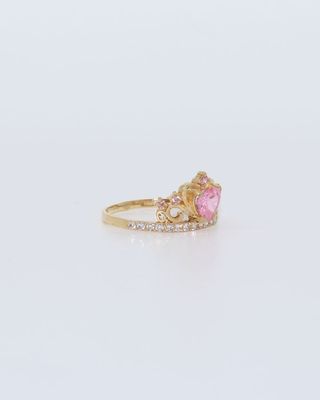 ANILLO CORONA CON CIRCONITAS ROSA. Oro 18k.
