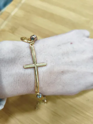 Pulsera Acero Inoxidable Bolitas y Cruz