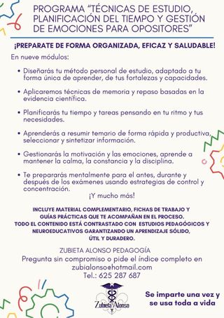 Tecnicas de estudio, gestión del tiempo opositores