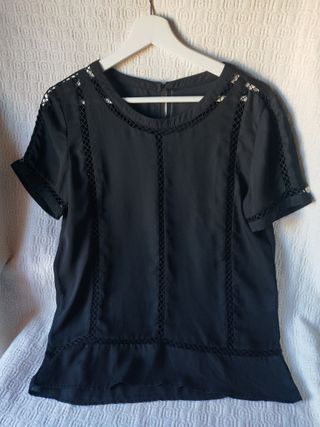 Camisa negra talla M transparencias manga corta