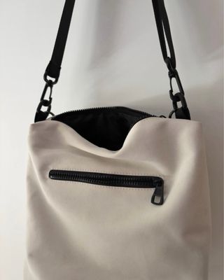 Bolso bandolera lona beige y multicolor