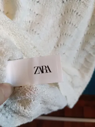 Blusa Zara tirantes crochet blanco y azul Talla S