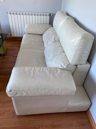 Sofá tresillo de piel de búfalo blanco