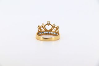 ANILLO GRANDE CORONA CIRCONITAS AZULES. Oro 18k.