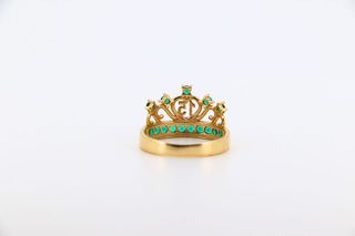 ANILLO GRANDE CORONA 15 CIRCONITAS VERDES. Oro 18k