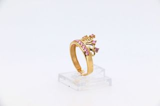 ANILLO GRANDE CORONA 15 CIRCONITAS ROSAS. Oro 18k.