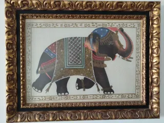 Cuadros Tapiz Indio Elefantes Marco Dorado
