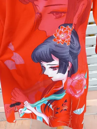 Vestido estilo kimono con dibujo japonés