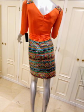 Vestido fiesta cóctel naranja bordado