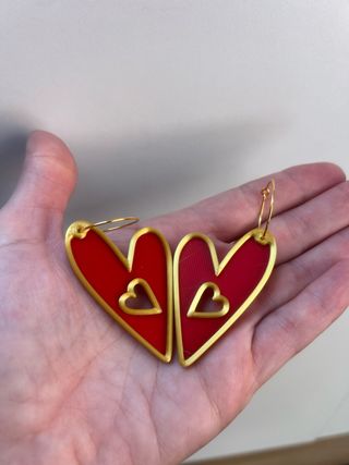 Pendientes Corazón Rojo y Dorado
