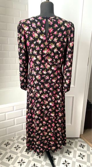 Vestido vintage flores negro y rosa