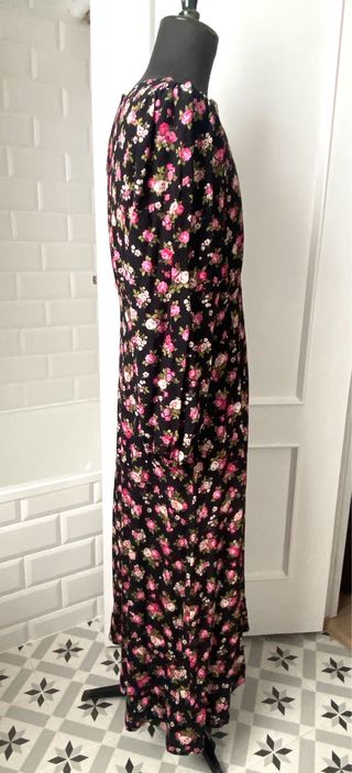 Vestido vintage flores negro y rosa