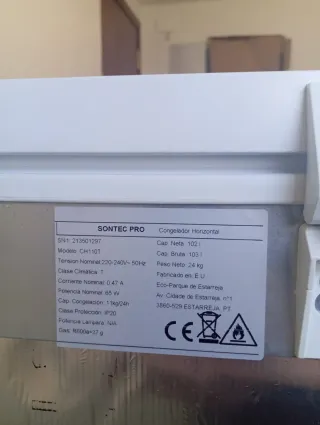 Congelador Sontec Pro 24 kg capacidad de 102 L