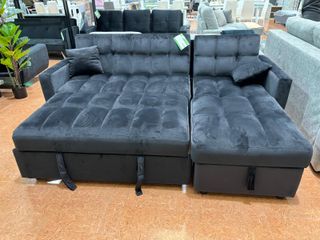 Sofá cama matrimonio con chaise longue y arcón