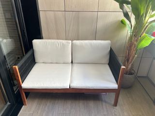 Banco exterior madera y tela