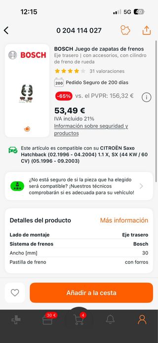 Tambores de freno Citroen Saxo