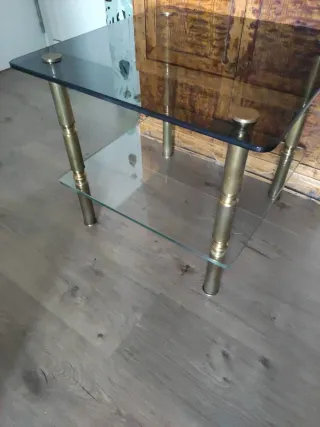 Mesita auxiliar vintage cristal y metal