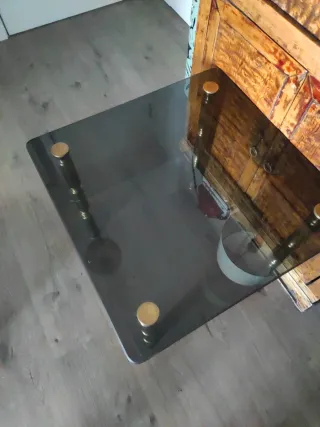 Mesita auxiliar vintage cristal y metal