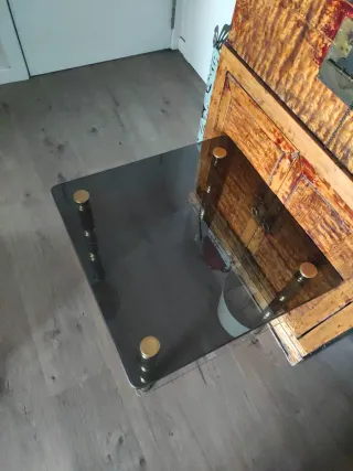 Mesita auxiliar vintage cristal y metal