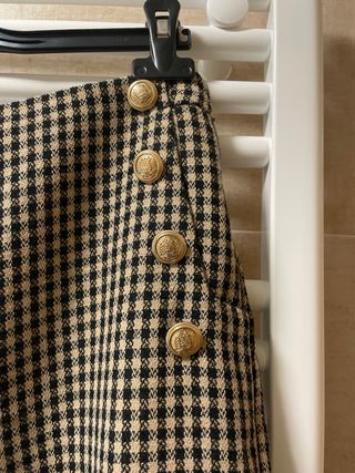 Pantalón palazzo cuadros beige y negro