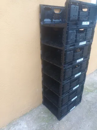 Cajas Plástico Apilables Plegables Negras