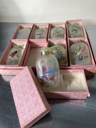 8 Bottiglie Profumo Miniatura Uccelli Cina Vintage