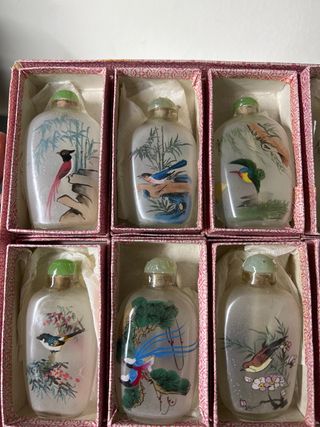8 Bottiglie Profumo Miniatura Uccelli Cina Vintage