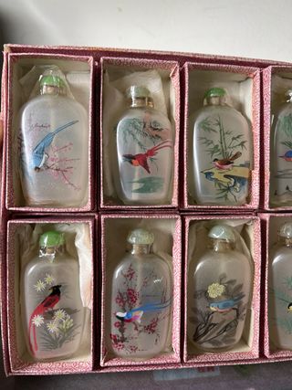 8 Bottiglie Profumo Miniatura Uccelli Cina Vintage