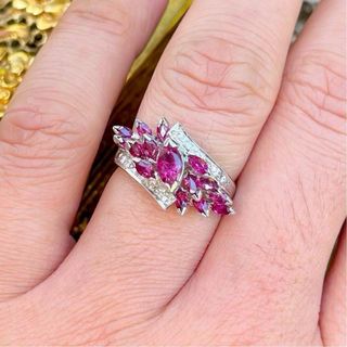 Anillo Oro Blanco Vintage Rubí Marquise