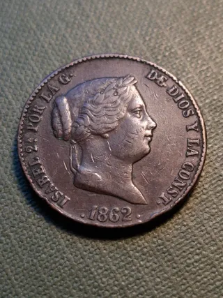Moneda 25 céntimos real 1862