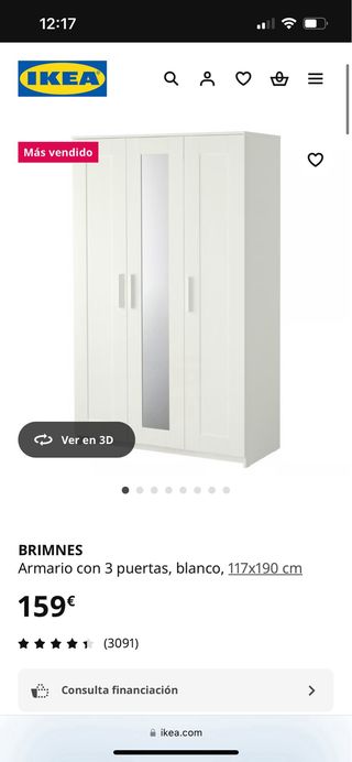 Armario blanco 3 puertas con espejo