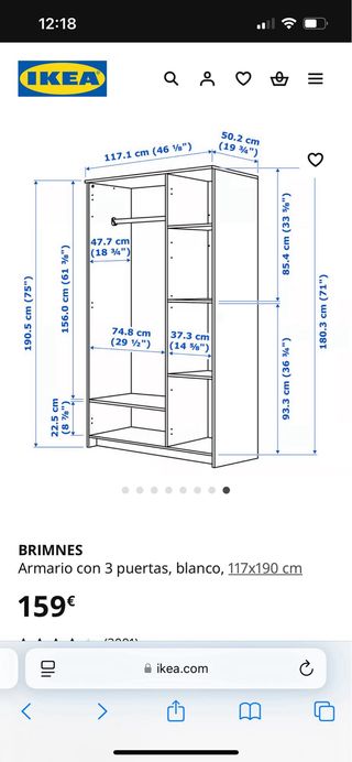 Armario blanco 3 puertas con espejo