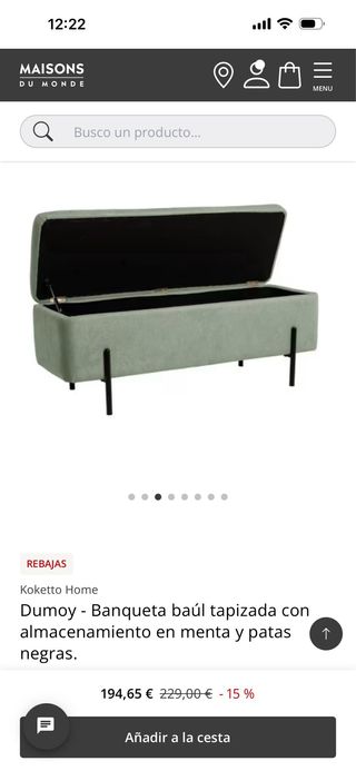 Banqueta baúl verde de terciopelo