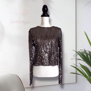 Blusa lentejuelas Stradivarius negra/bronce L