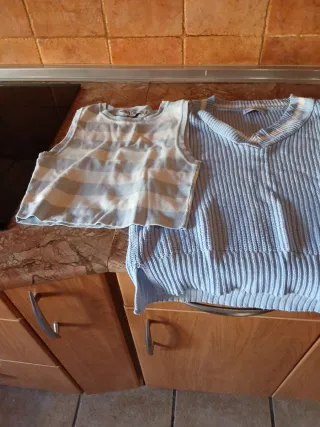 Conjunto Zara Top Rayas y Jersey Azul Talla S