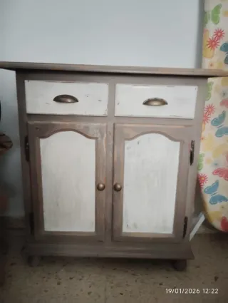 Mueble zapatero madera beige y blanco