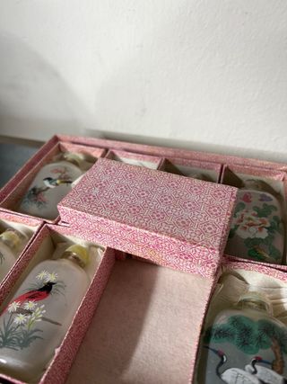 Set 8 Bottiglie Profumo Vetro Dipinte Uccelli