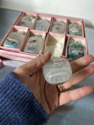 Set 8 Bottiglie Profumo Vetro Dipinte Uccelli