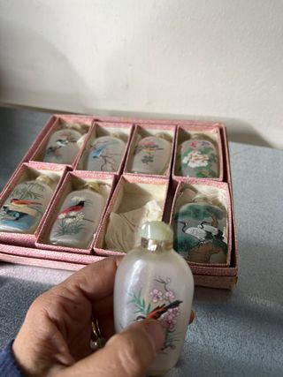 Set 8 Bottiglie Profumo Vetro Dipinte Uccelli