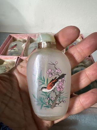 Set 8 Bottiglie Profumo Vetro Dipinte Uccelli