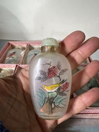 Set 8 Bottiglie Profumo Vetro Dipinte Uccelli